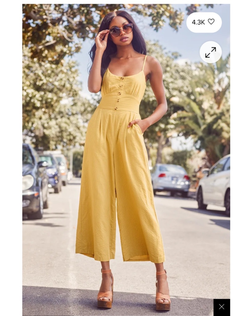 Lulu's Mustard Yellow Culotte Jumpsuit with Button-Front